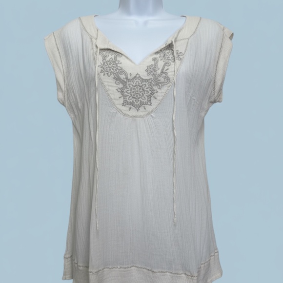 Floreat Embroidered Peasant Tunic Top Ivory 10 - Picture 1 of 7